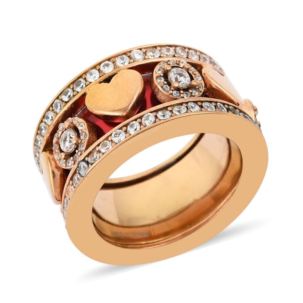 Simulated Diamond Enamel Stack Ring Rose Gold Plated Stainless Steel - Picture 5 of 9